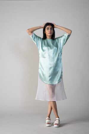 Aqua Lustrous Gaji Silk Tunic