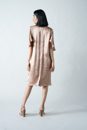 Beige Gold Gaji Silk Flowy Dress - Image 3
