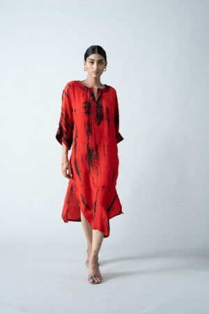 Red & Black Tie-Dye Kaftan Dress