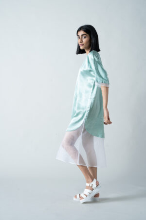 Aqua Lustrous Gaji Silk Tunic - Image 4