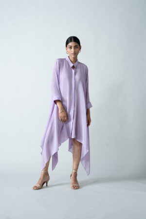 Lavender Flowy Shirt Dress - Image 4