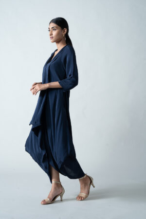 Navy Blue Bias-Cut Crepe Dress - Image 3