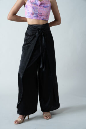 Black Gaji Silk Wrap-Around Pants - Image 3