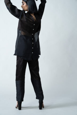 Black Gaji Silk & Organza Co-ord Set - Image 3