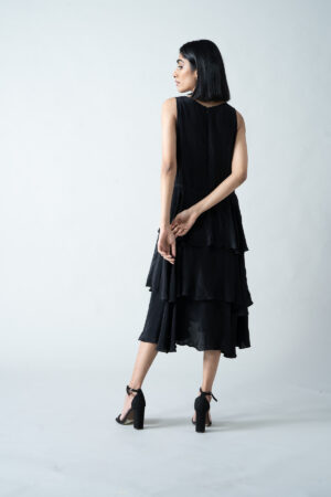 Natural Black Crepe Ruffled Layered Dress - Image 3