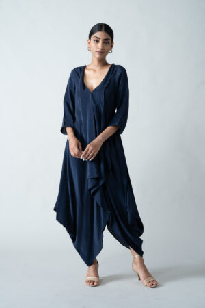 Navy Blue Bias-Cut Crepe Dress