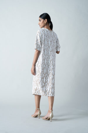White Linen Gold Block Print Dress - Image 2