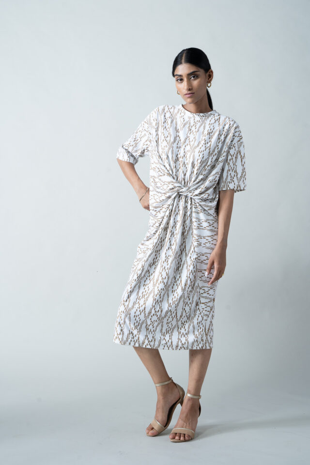 White Linen Gold Block Print Dress (Copy)